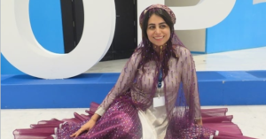 Ghanimat Azhdari in traditional dress