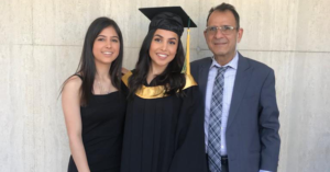 Sara Saadat - Graduation with her sister, Saba Saadat and her father