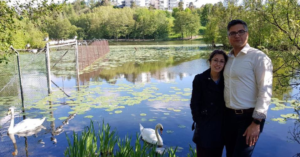 Arvin Morattab and his wife, Aida Farzaneh and swans