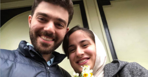 Arash Pourzarabi with Pouneh Gorji taking a selfie