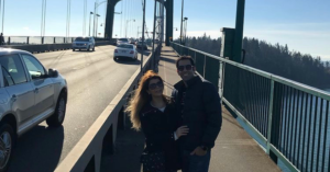 Mohammadhossein Saket and Fatemeh Kazerani on a bridge
