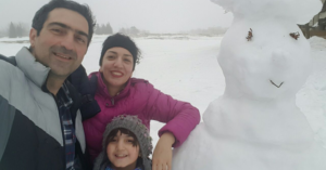 Bahareh Hajesfandiari with her husband and daughter, Mirmohammadmehdi Sadeghi and Anisa Sadeghi