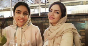 Mahdieh Ghavi and Masoumeh Ghavi in a restaurent