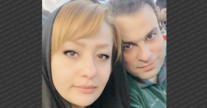Amir Hossein Ovaysi and Sara Hamzeei taking a selfie