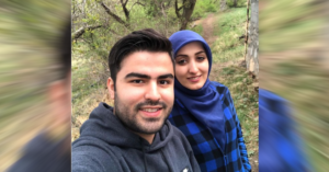Mohammadjavad Mianji and Sajedeh Saraeian taking a selfie