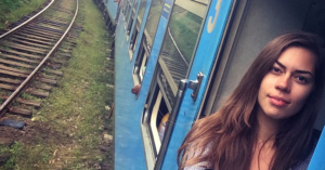 Valeriia Ovcharuk on a train