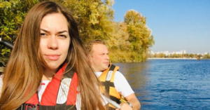 Valeriia Ovcharuk riding boat
